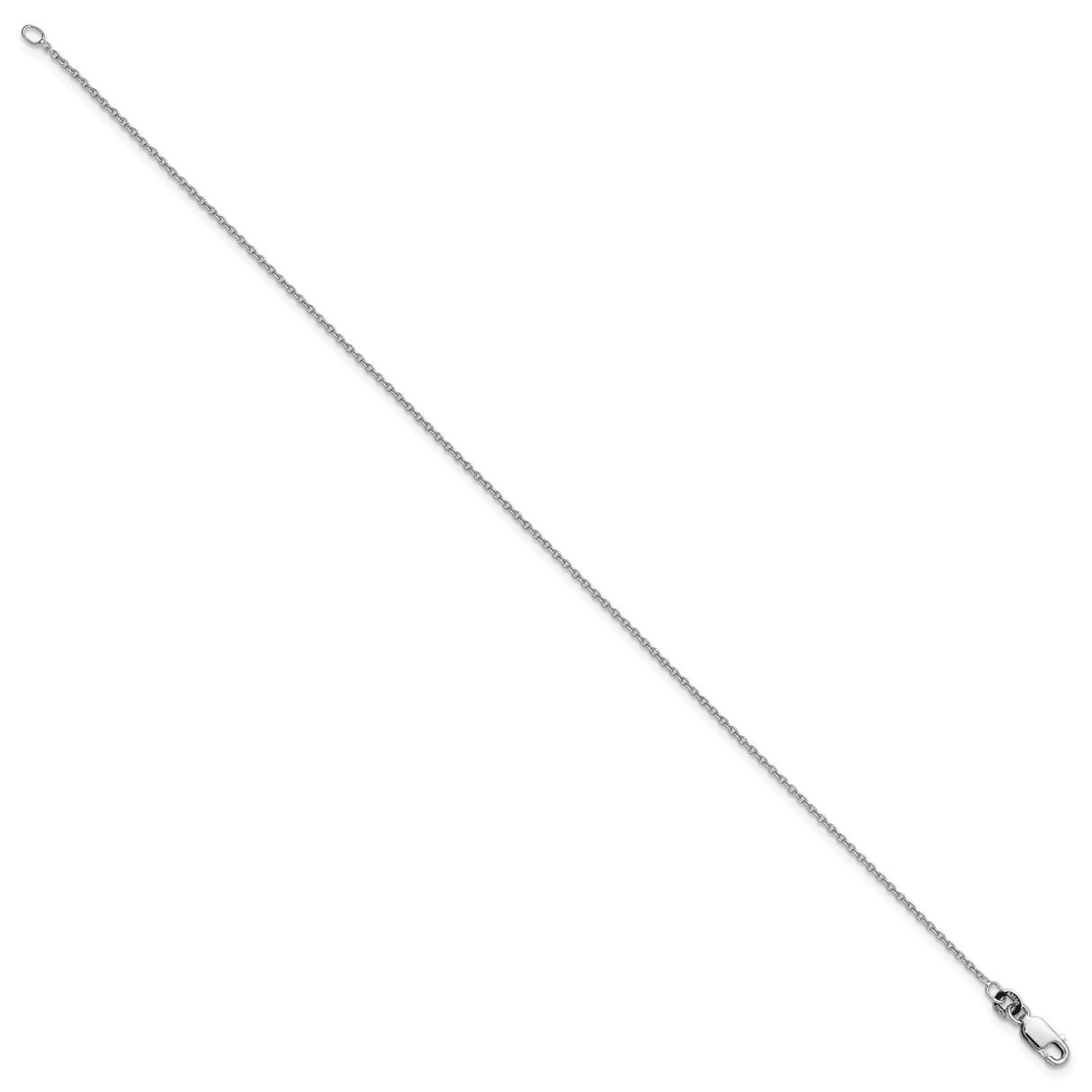 925 White Gold 1.25 mm Polished Chain Anklet, Solid