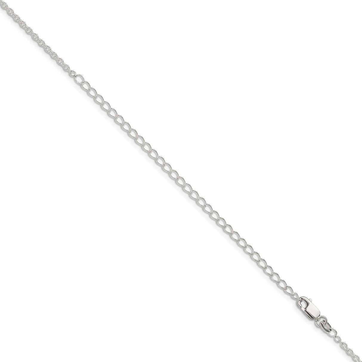 925 White Gold 1.95 mm Polished Chain Necklace, Solid detail view