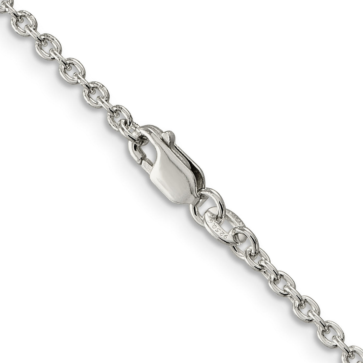 925 White Gold 2.25 mm Polished Chain Necklace, Solid alternate angle