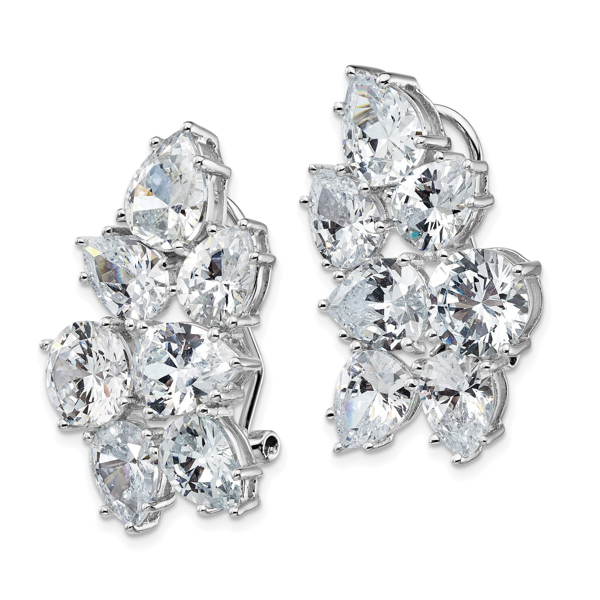 Sterling Silver Floral Cluster Earrings with Round and Pear Cut Cubic Zirconia