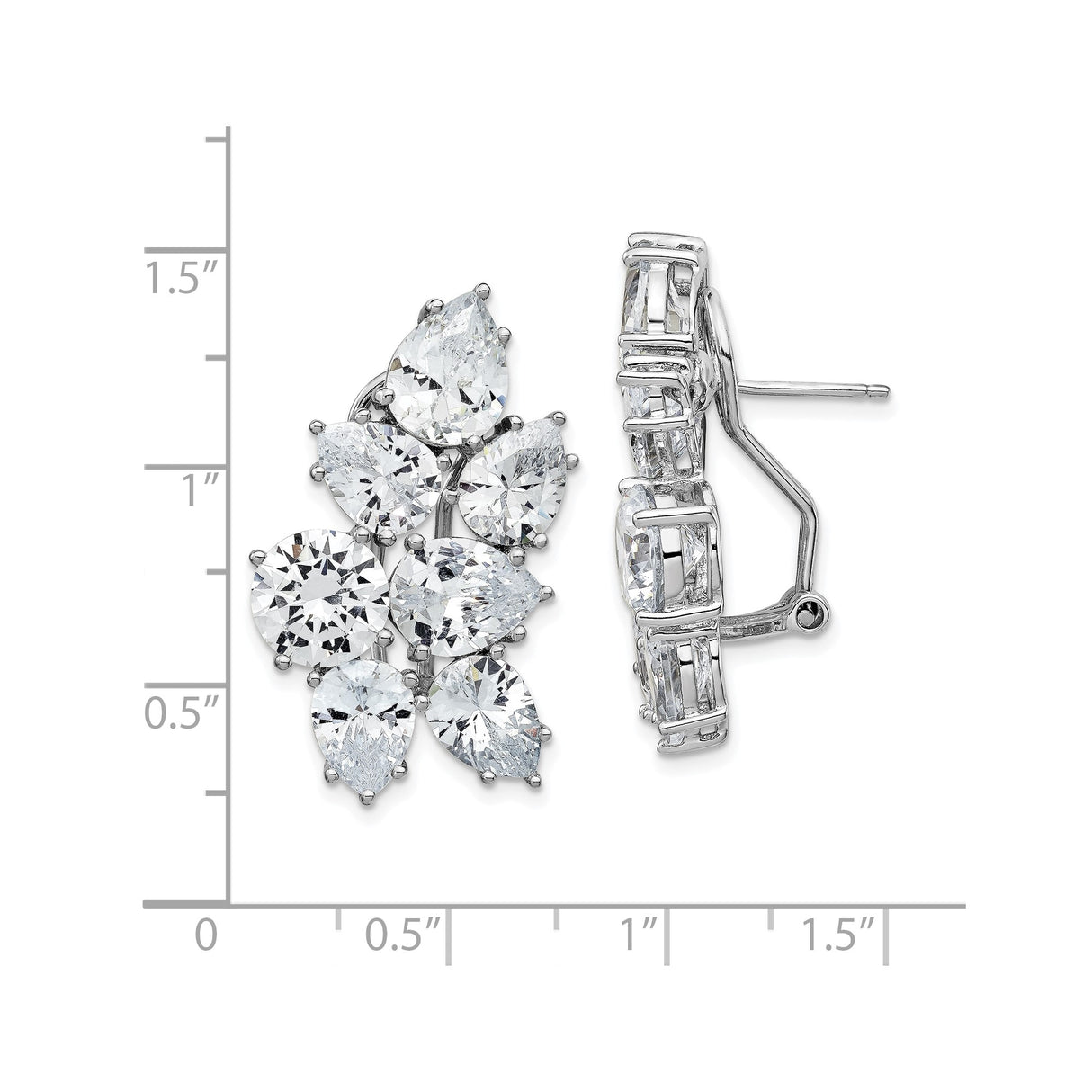 Sterling Silver Floral Cluster Earrings with Round and Pear Cut Cubic Zirconia