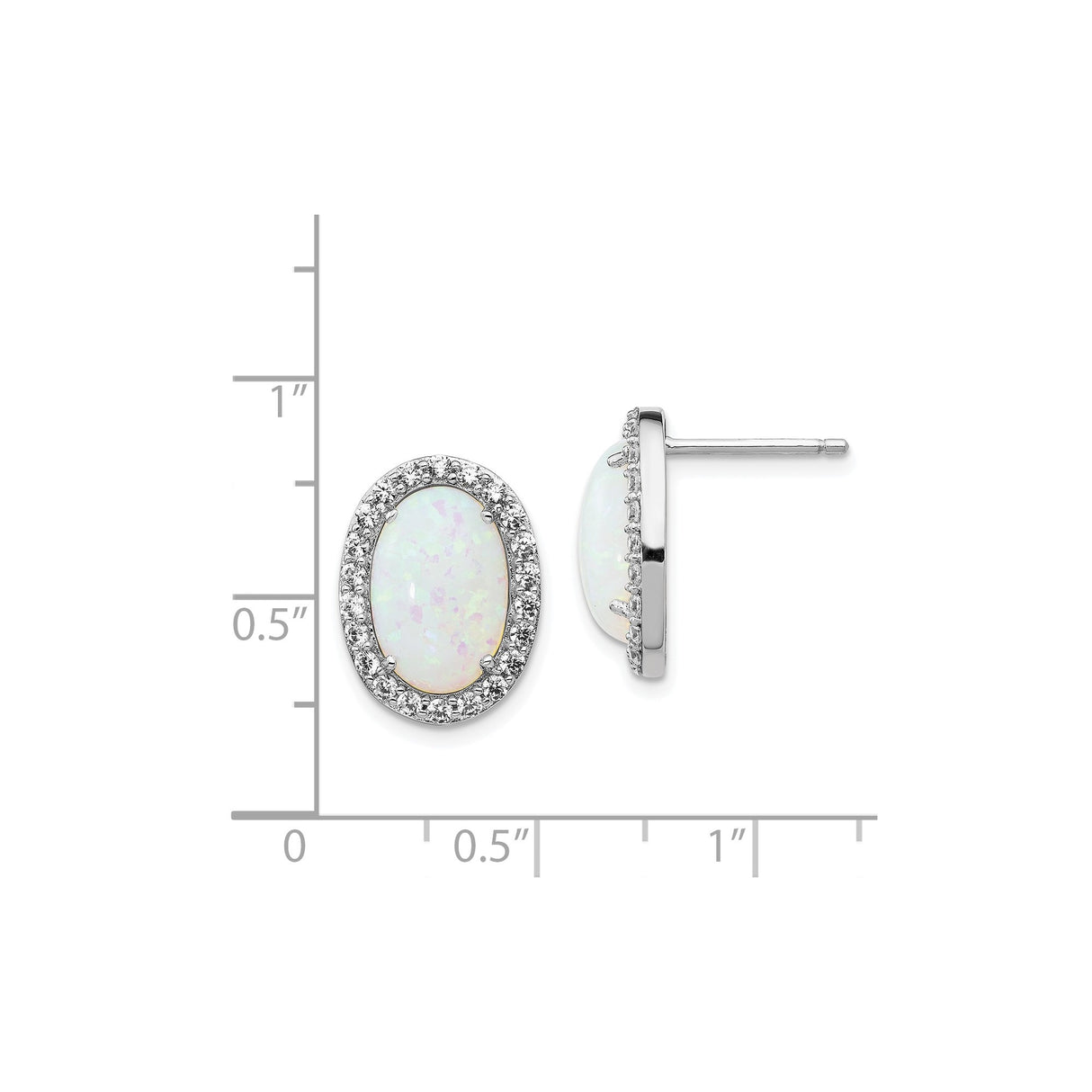 Sterling Silver Opal Stud Earrings with Cubic Zirconia Halo, Classic Oval Design for Women