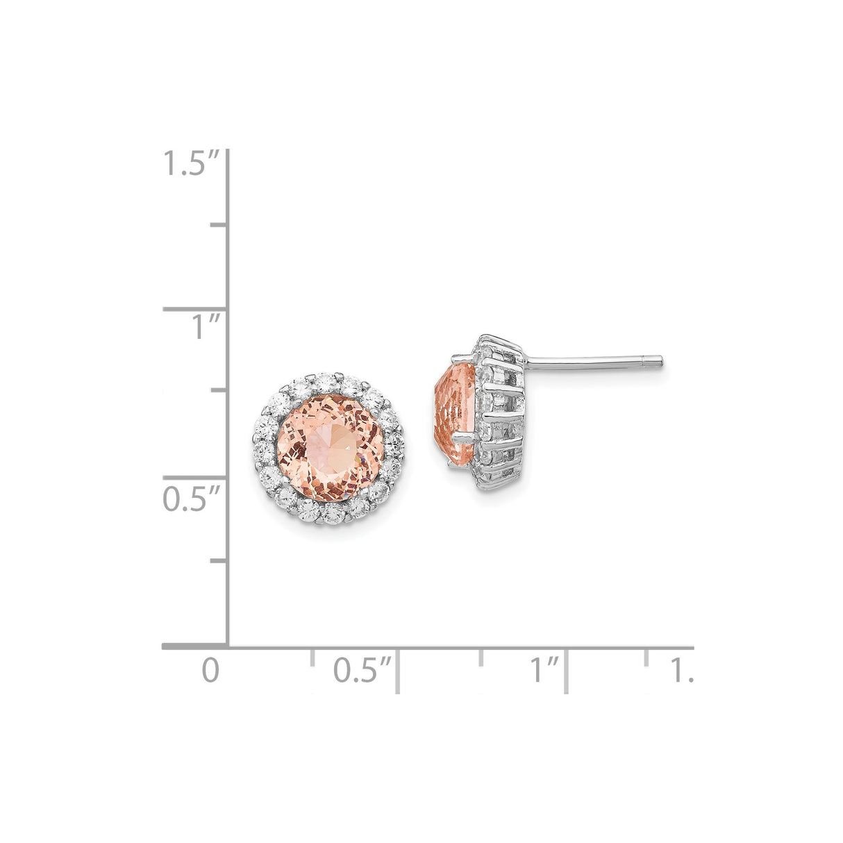 Sterling Silver Stud Earrings with Morganite and Cubic Zirconia Halo Design