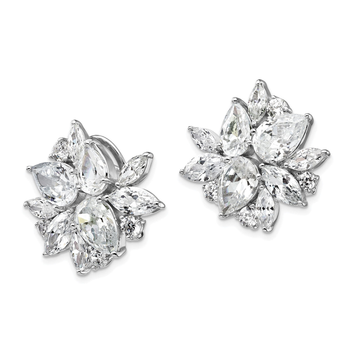 Sterling Silver Earrings with Cubic Zirconia, Floral Cluster Design, Omega Back Studs for Women