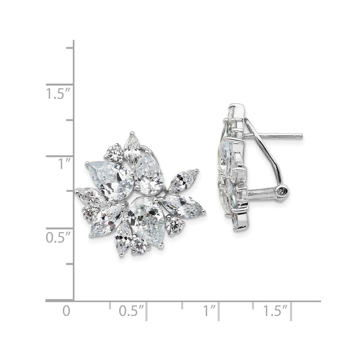 Sterling Silver Earrings with Cubic Zirconia, Floral Cluster Design, Omega Back Studs for Women