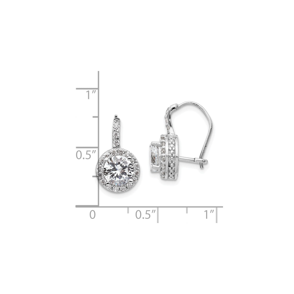 Sterling Silver Drop Earrings with Round Cubic Zirconia Center and Halo Accent Stones