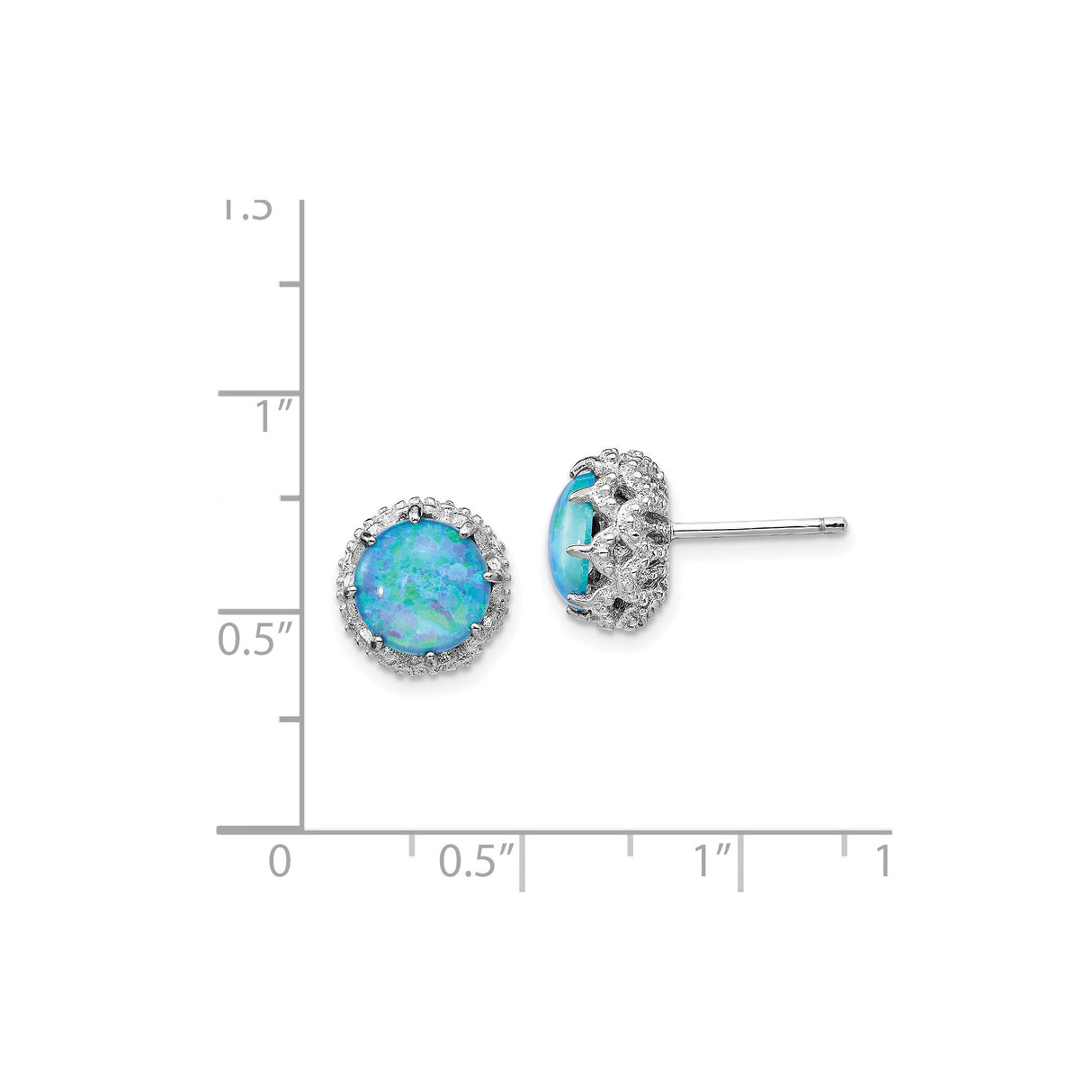 Sterling Silver Stud Earrings with Created Opal and Cubic Zirconia Halo in Vintage Crown Setting