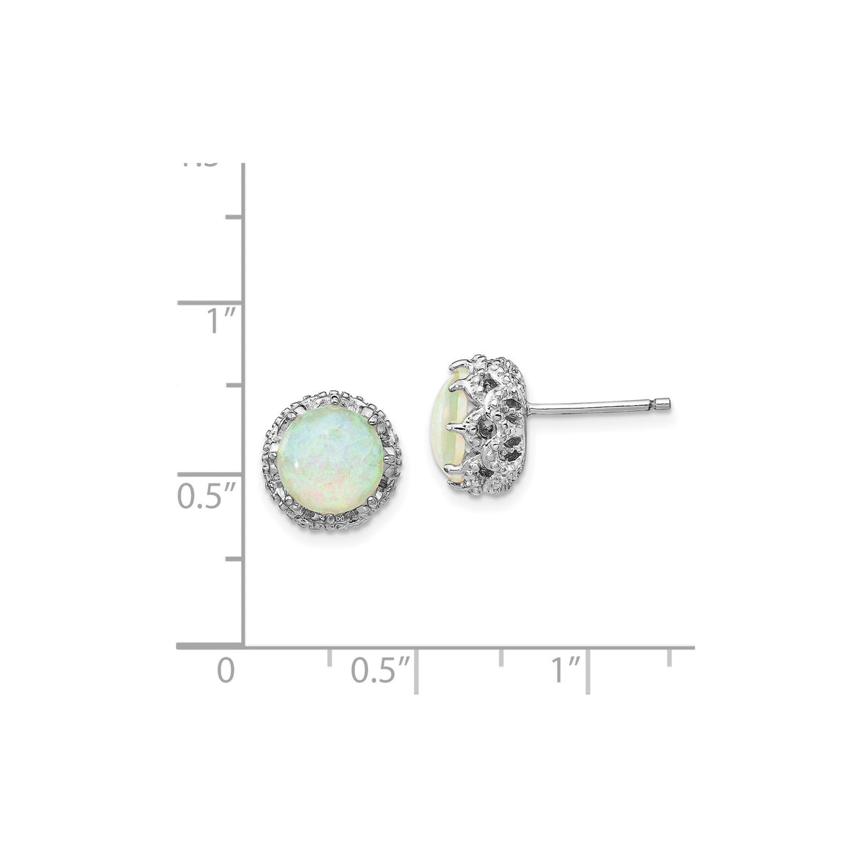 Sterling Silver Stud Earrings with Created Opal in Round Cabochon Halo Setting
