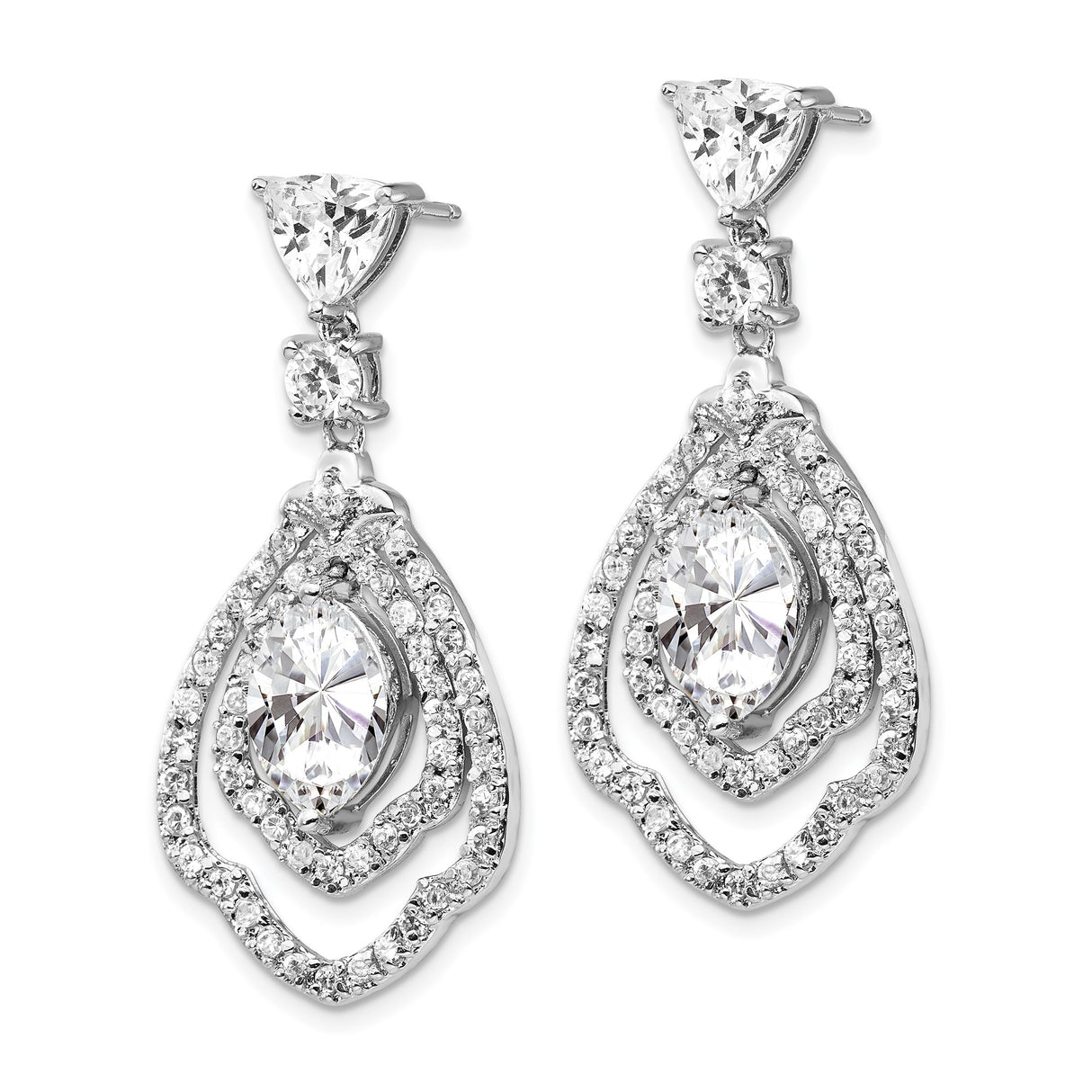 Sterling Silver Teardrop Dangle Earrings with Cubic Zirconia and Marquise Center Stone