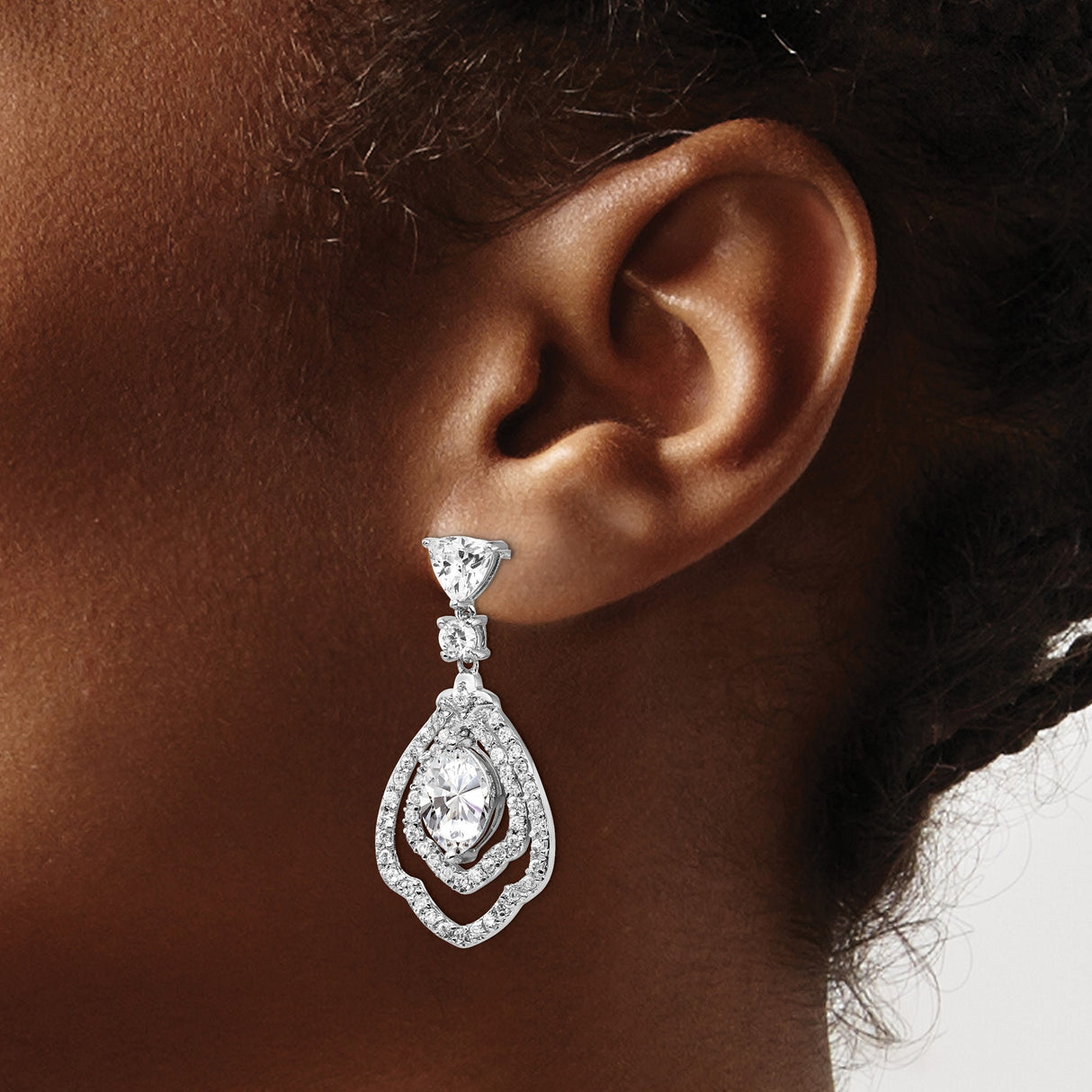 Sterling Silver Teardrop Dangle Earrings with Cubic Zirconia and Marquise Center Stone