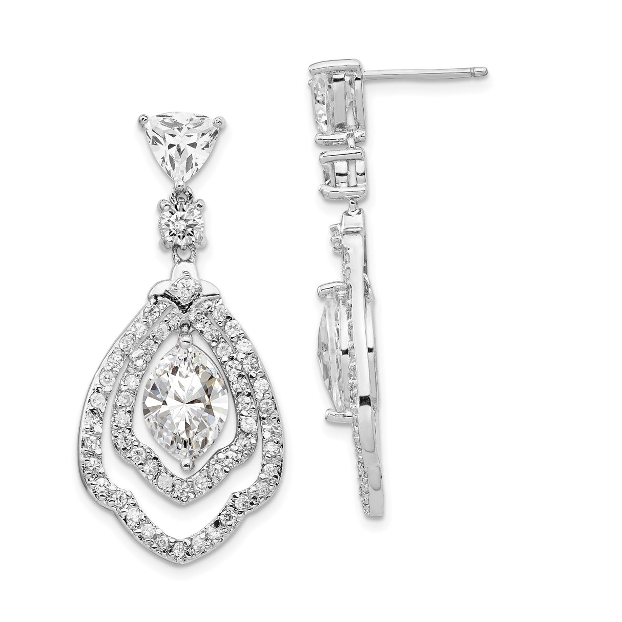 Sterling Silver Teardrop Dangle Earrings with Cubic Zirconia and Marquise Center Stone
