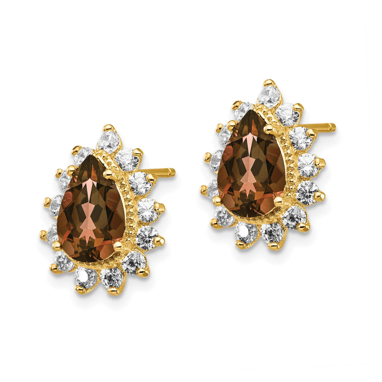 Sterling Silver Stud Earrings with Pear-Shaped Cubic Zirconia and Halo Vintage Style