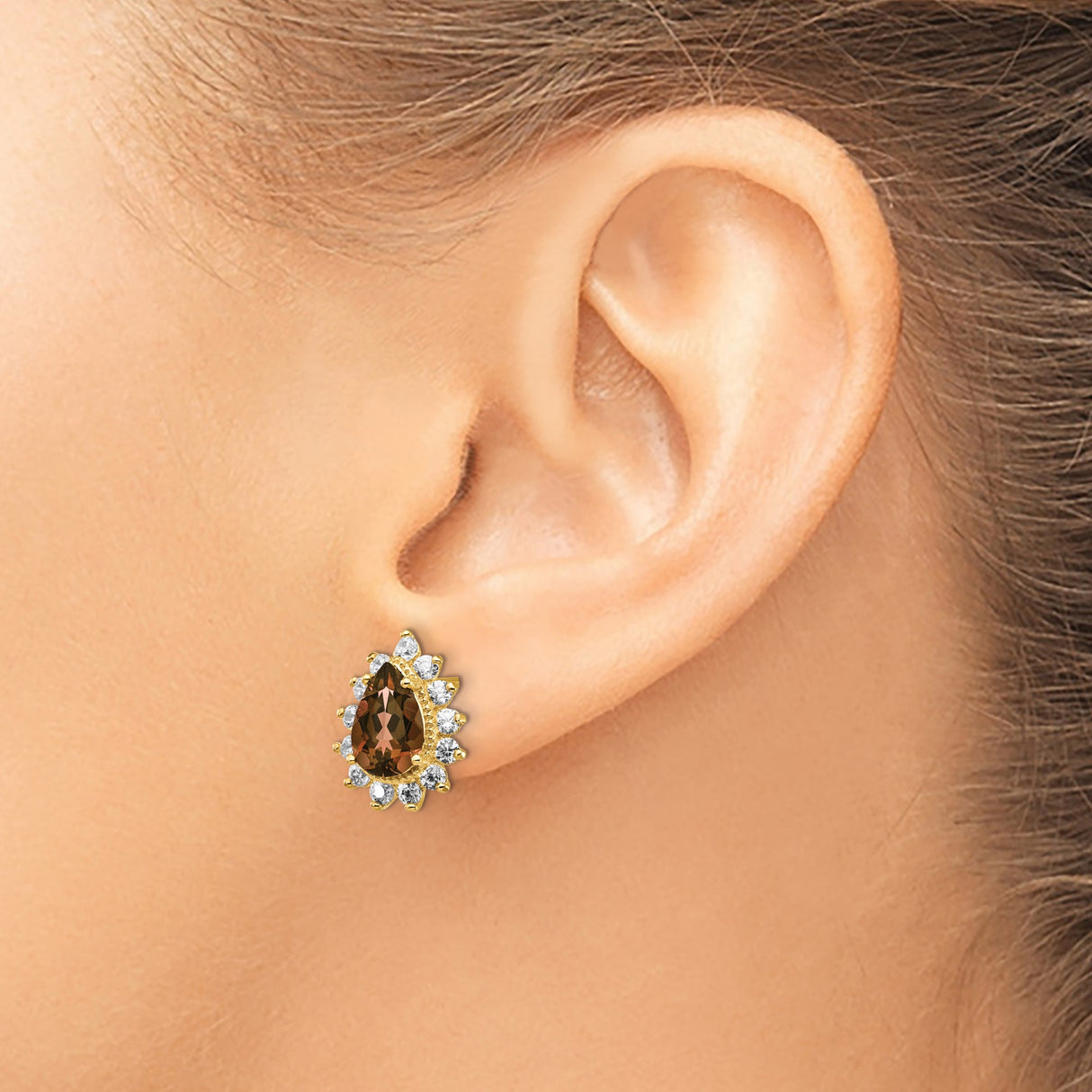 Sterling Silver Stud Earrings with Pear-Shaped Cubic Zirconia and Halo Vintage Style