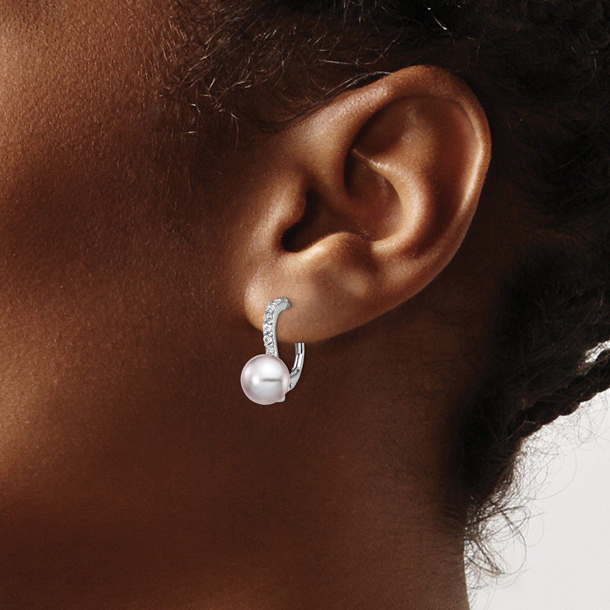 Sterling Silver Dangle Earrings with Freshwater Pearls and Cubic Zirconia Accents