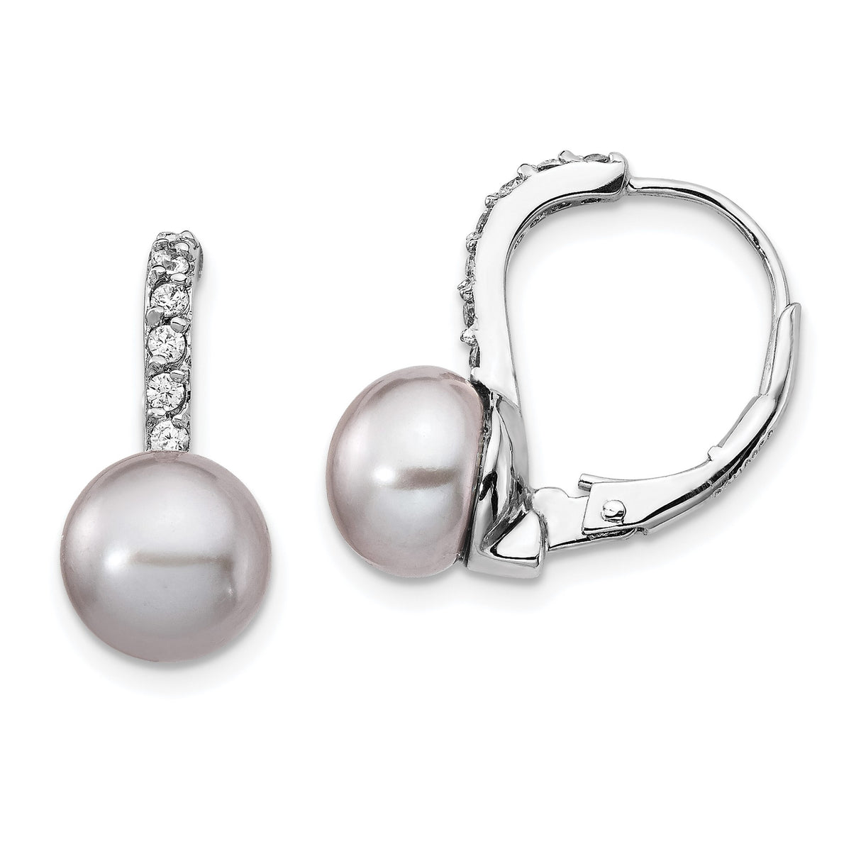 Sterling Silver Dangle Earrings with Freshwater Pearls and Cubic Zirconia Accents