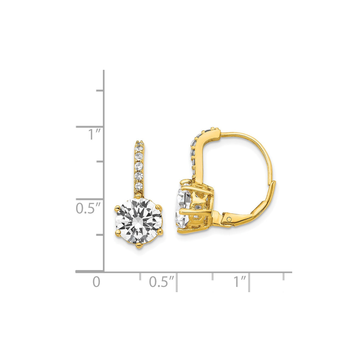 Sterling Silver Leverback Earrings with Round Cut Cubic Zirconia Drop and Crystal Accents