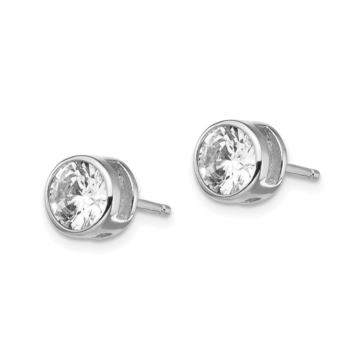Sterling Silver Stud Earrings with 7mm Cubic Zirconia, Bezel Set Minimalist Design