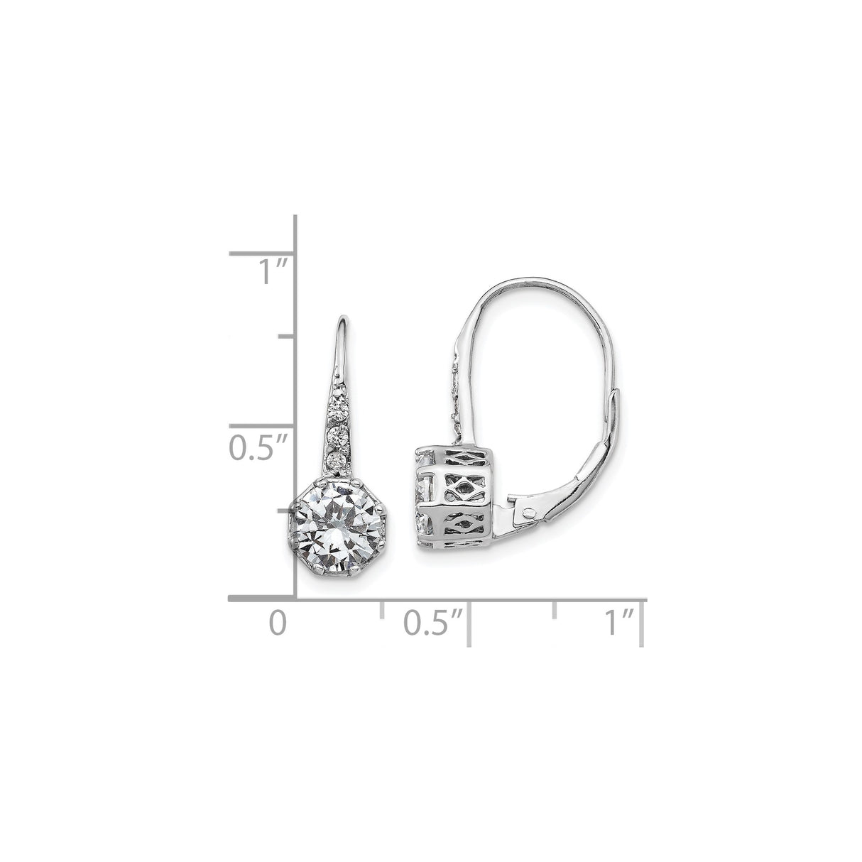Sterling Silver Leverback Drop Earrings with Octagonal Cubic Zirconia and Filigree Detail