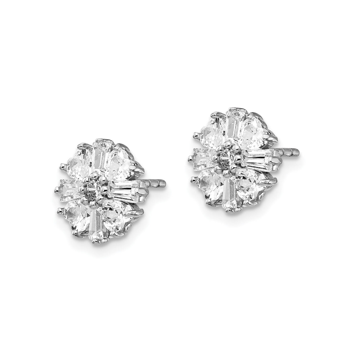Sterling Silver Stud Earrings with Cubic Zirconia, Floral Cluster Design for Women
