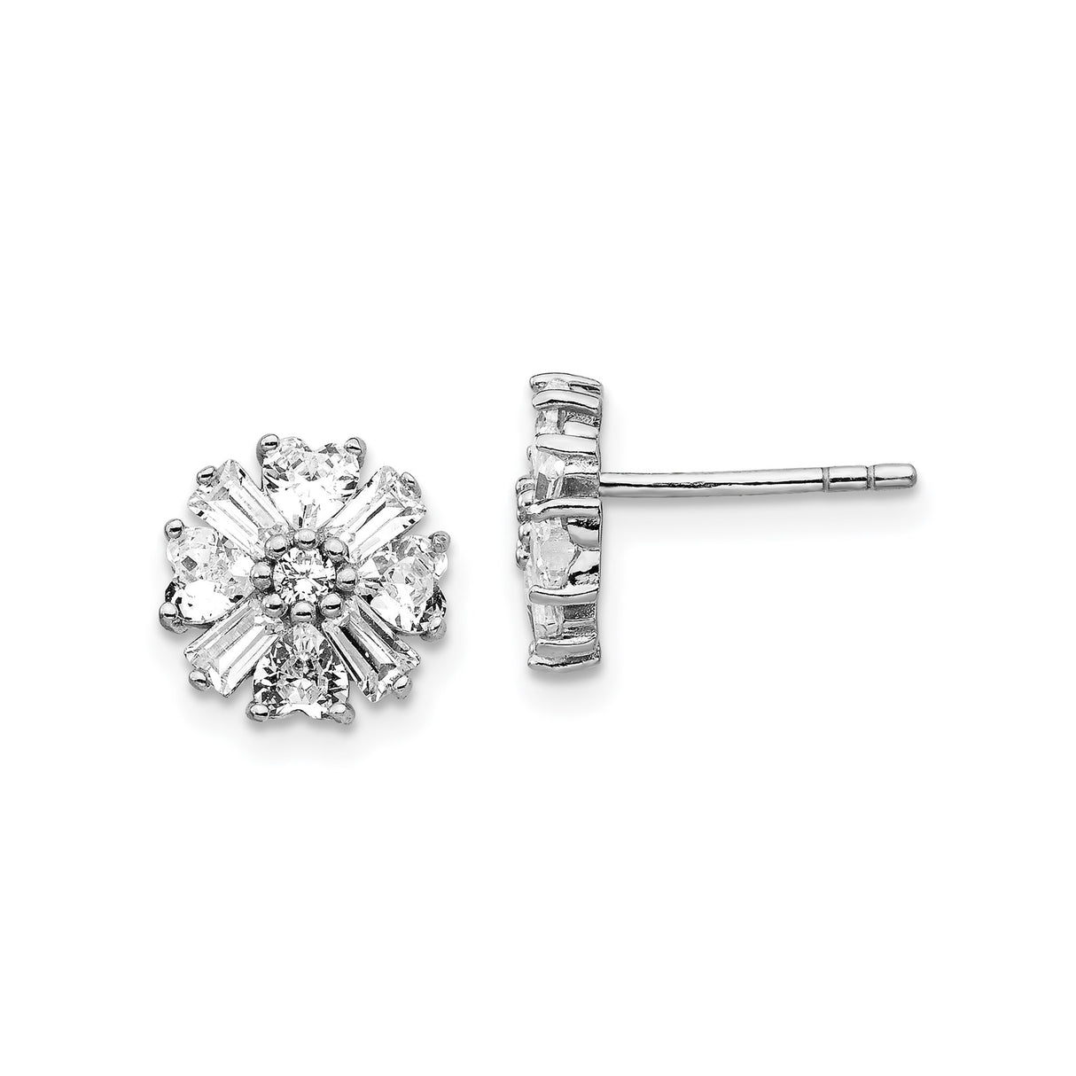 Sterling Silver Stud Earrings with Cubic Zirconia, Floral Cluster Design for Women