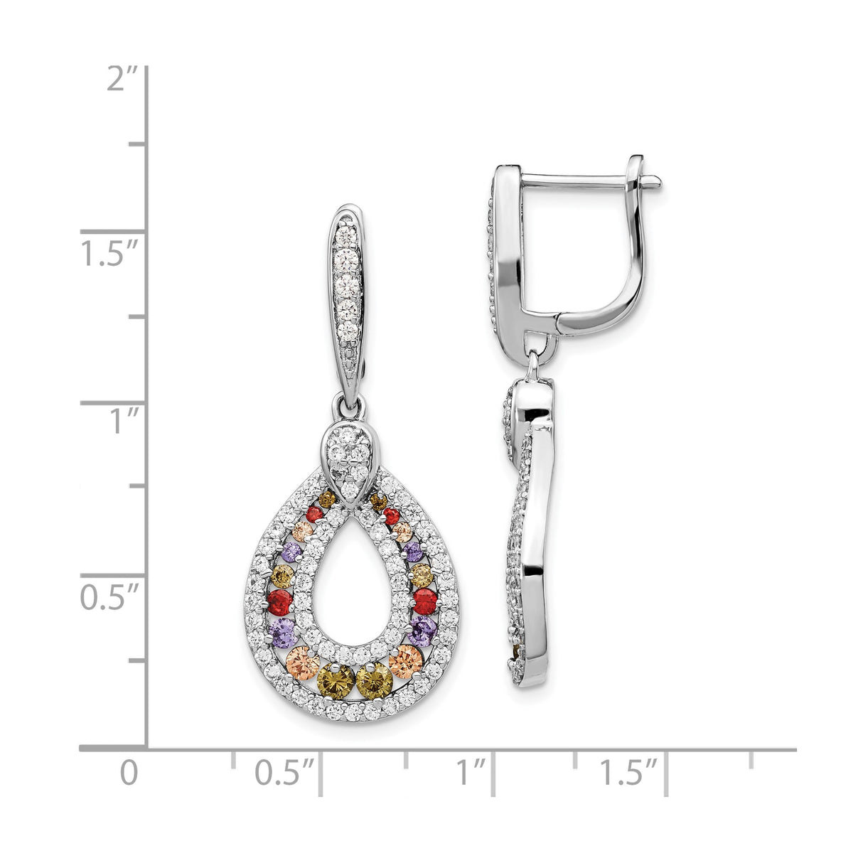Sterling Silver Dangle Earrings with Multicolor Gemstones and Cubic Zirconia Teardrop Design