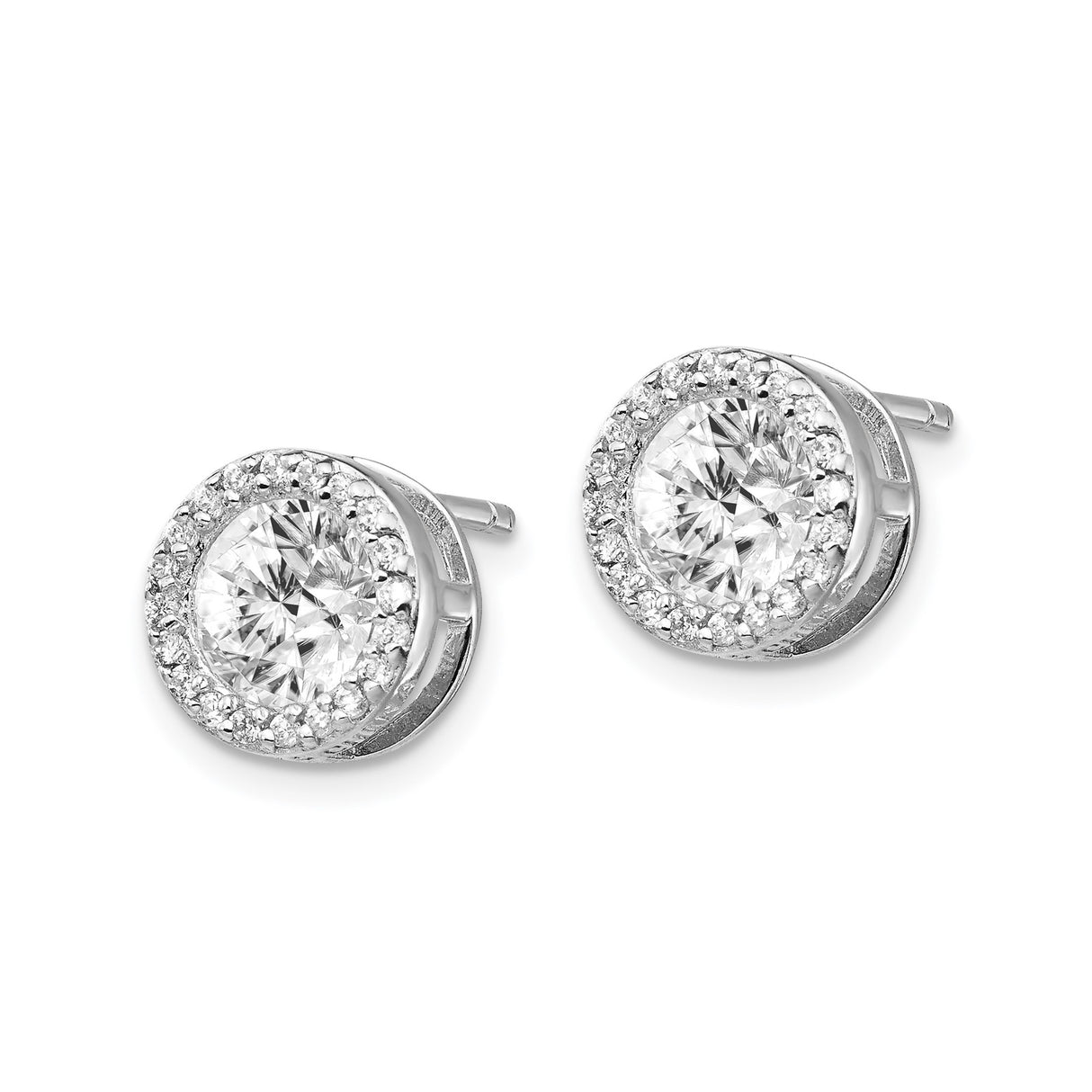 Sterling Silver Stud Earrings with Cubic Zirconia Solitaire and Dainty Halo