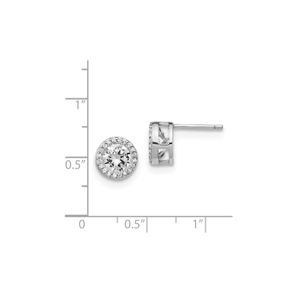 Sterling Silver Stud Earrings with Cubic Zirconia Solitaire and Dainty Halo