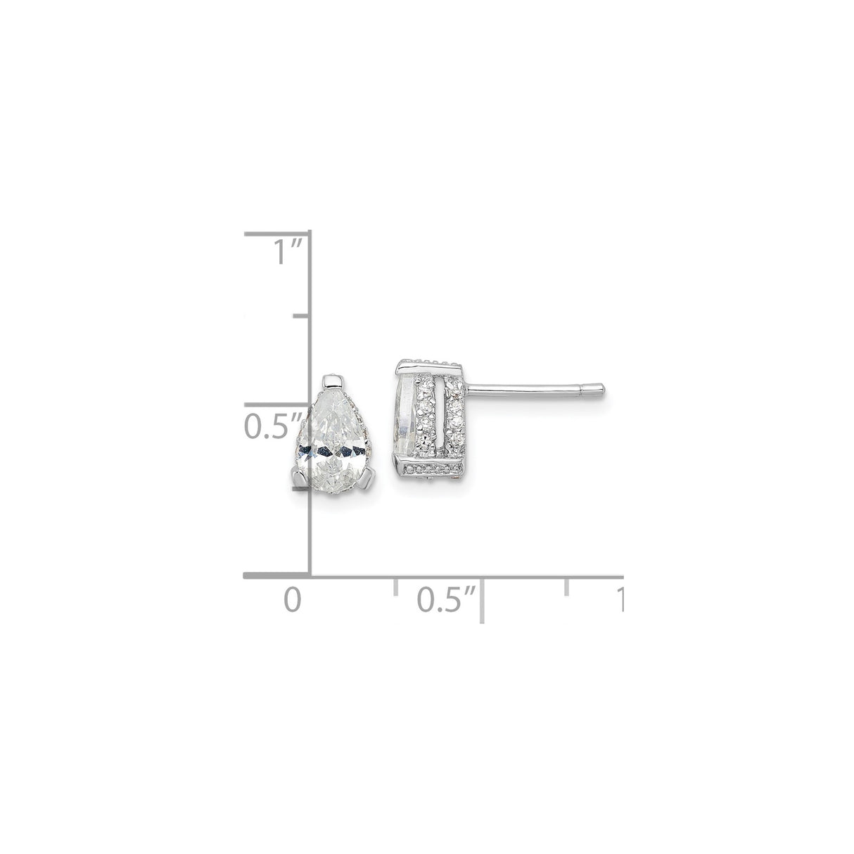 Sterling Silver Stud Earrings with Pear-Shaped Clear Cubic Zirconia and Halo Accents