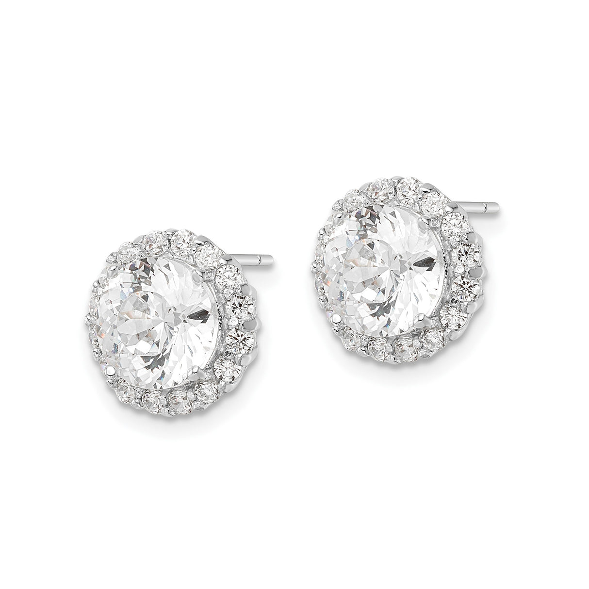 Sterling Silver Halo Stud Earrings with Cubic Zirconia Center and Accent Stones