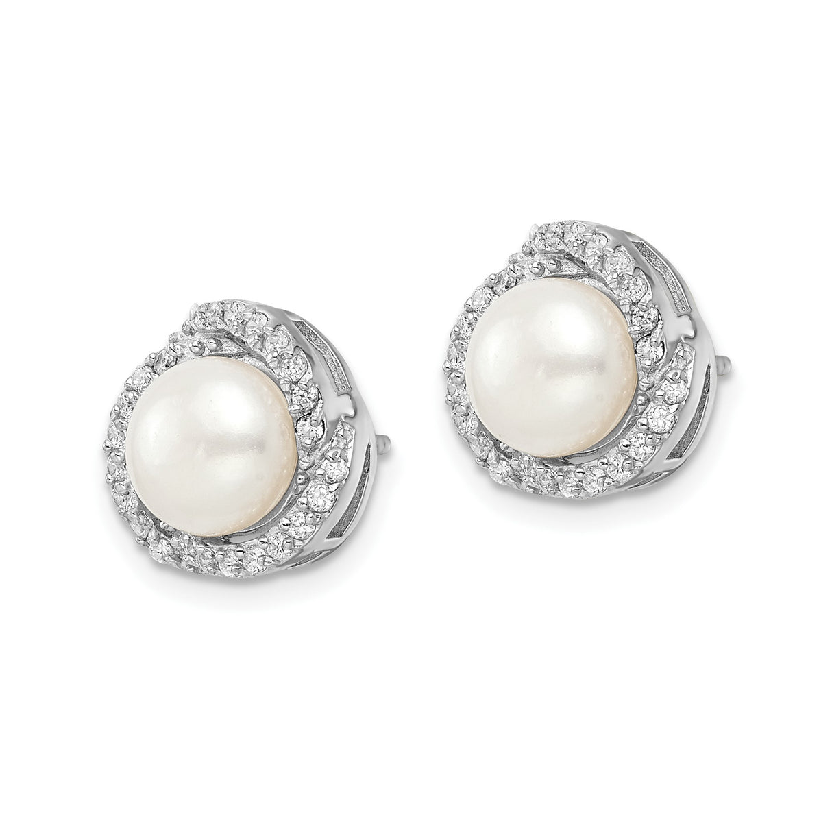 Sterling Silver Pearl Stud Earrings with Cubic Zirconia Halo, Bridal Jewelry for Women