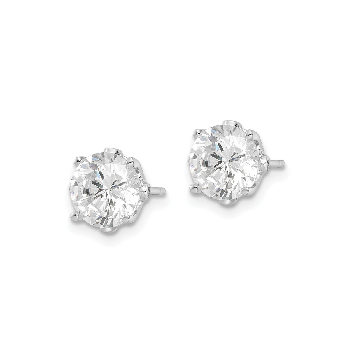 Sterling Silver Stud Earrings with Round Cut Cubic Zirconia, Six Prong Setting, Filigree Detail
