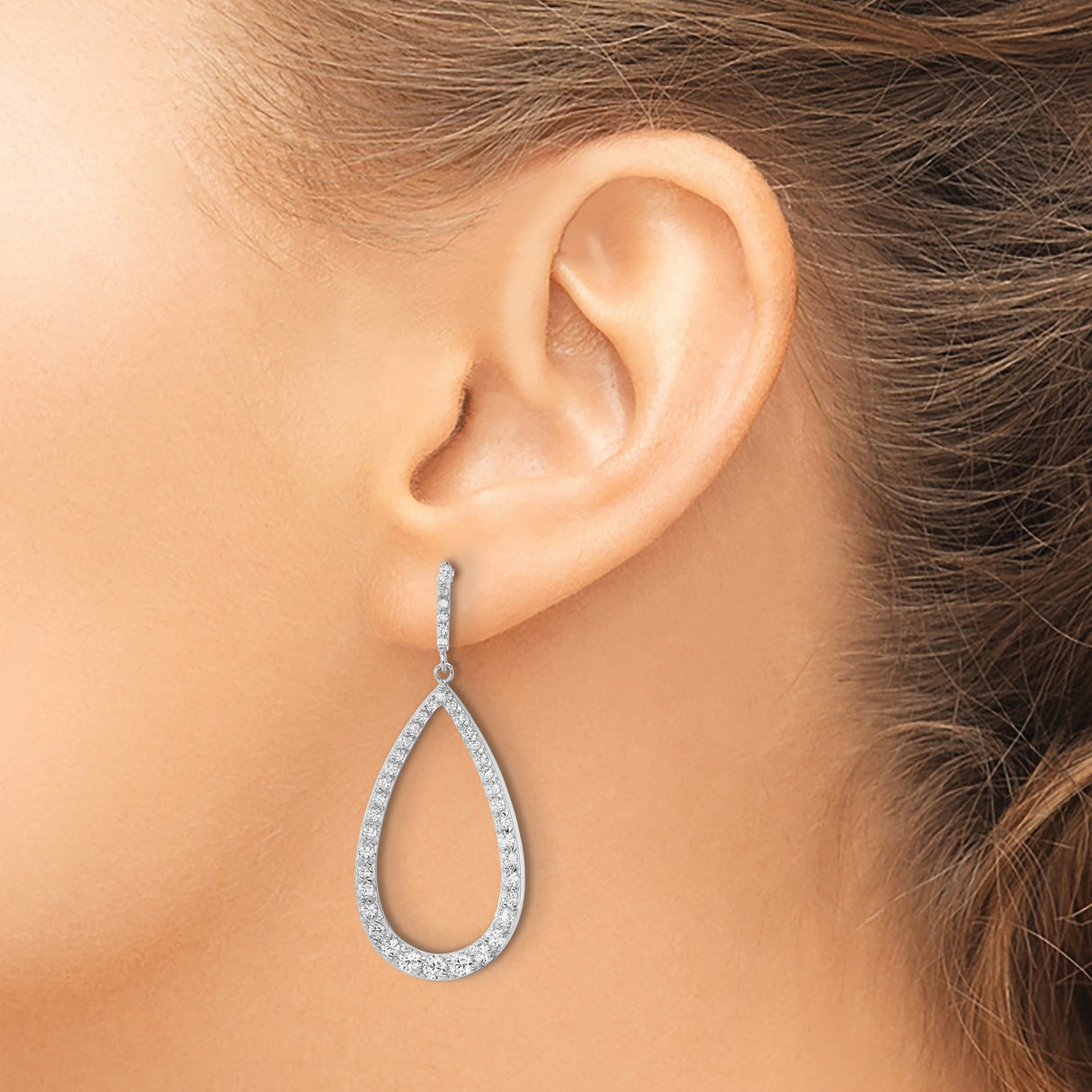 Sterling Silver Teardrop Dangle Earrings with Cubic Zirconia, Modern Minimalist Style