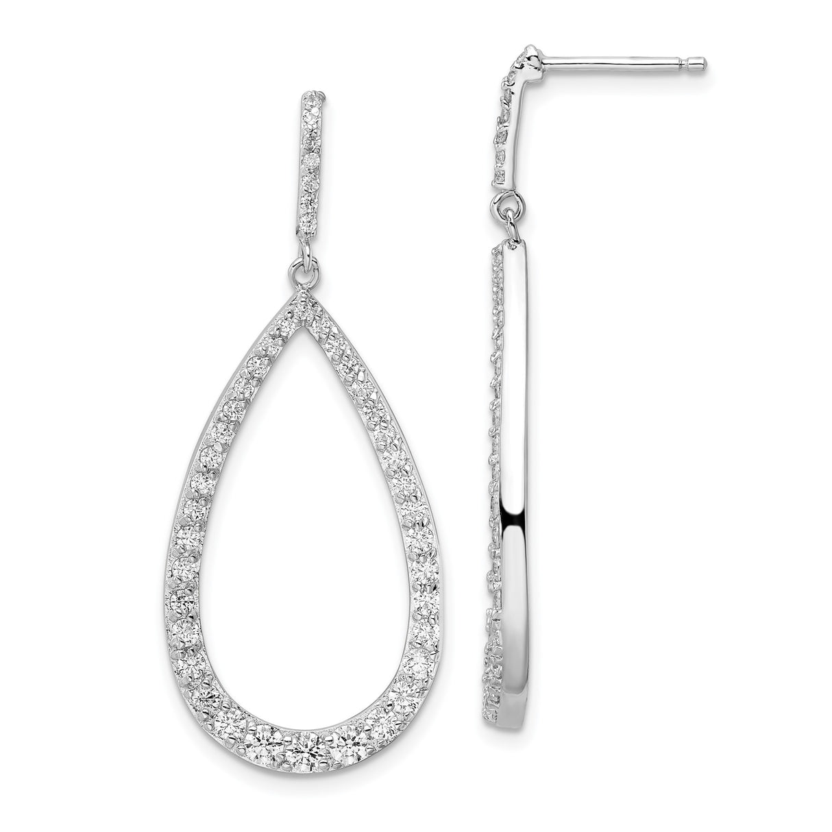 Sterling Silver Teardrop Dangle Earrings with Cubic Zirconia, Modern Minimalist Style