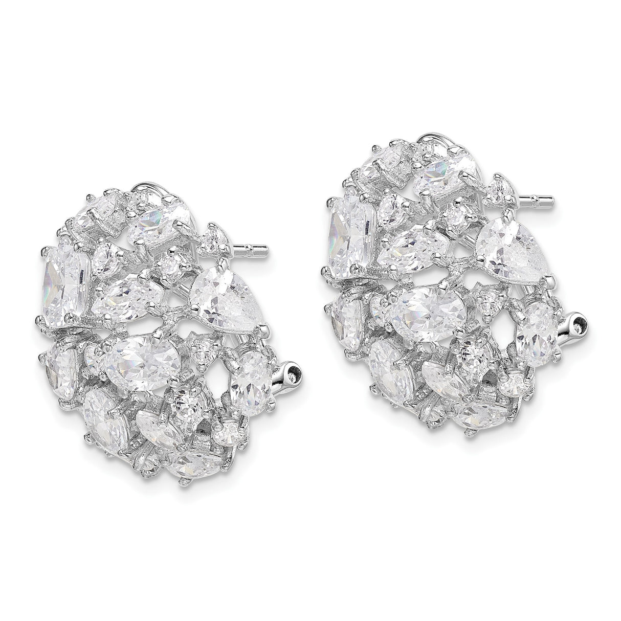 Sterling Silver Cluster Earrings with Cubic Zirconia, Floral Design, Omega Back Studs