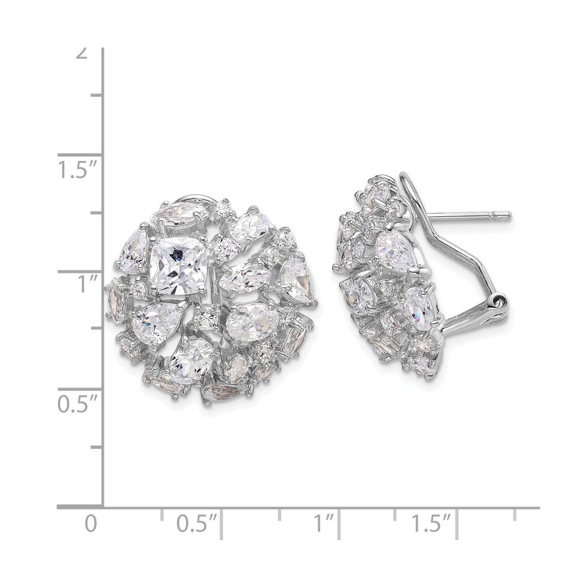 Sterling Silver Cluster Earrings with Cubic Zirconia, Floral Design, Omega Back Studs