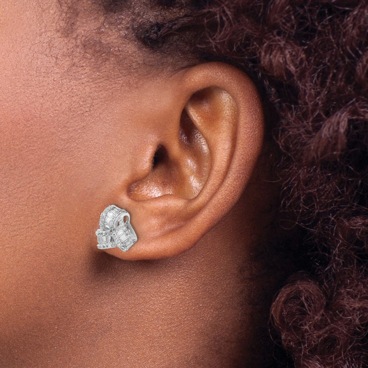 Sterling Silver Knot Stud Earrings with Cubic Zirconia, Ribbon Design