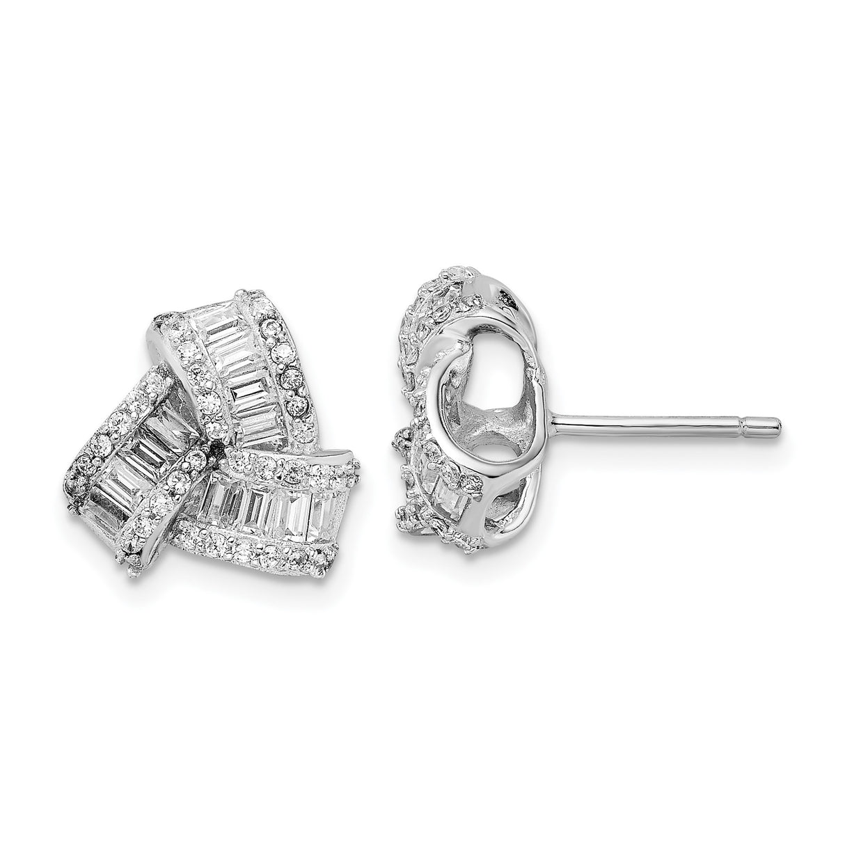 Sterling Silver Knot Stud Earrings with Cubic Zirconia, Ribbon Design