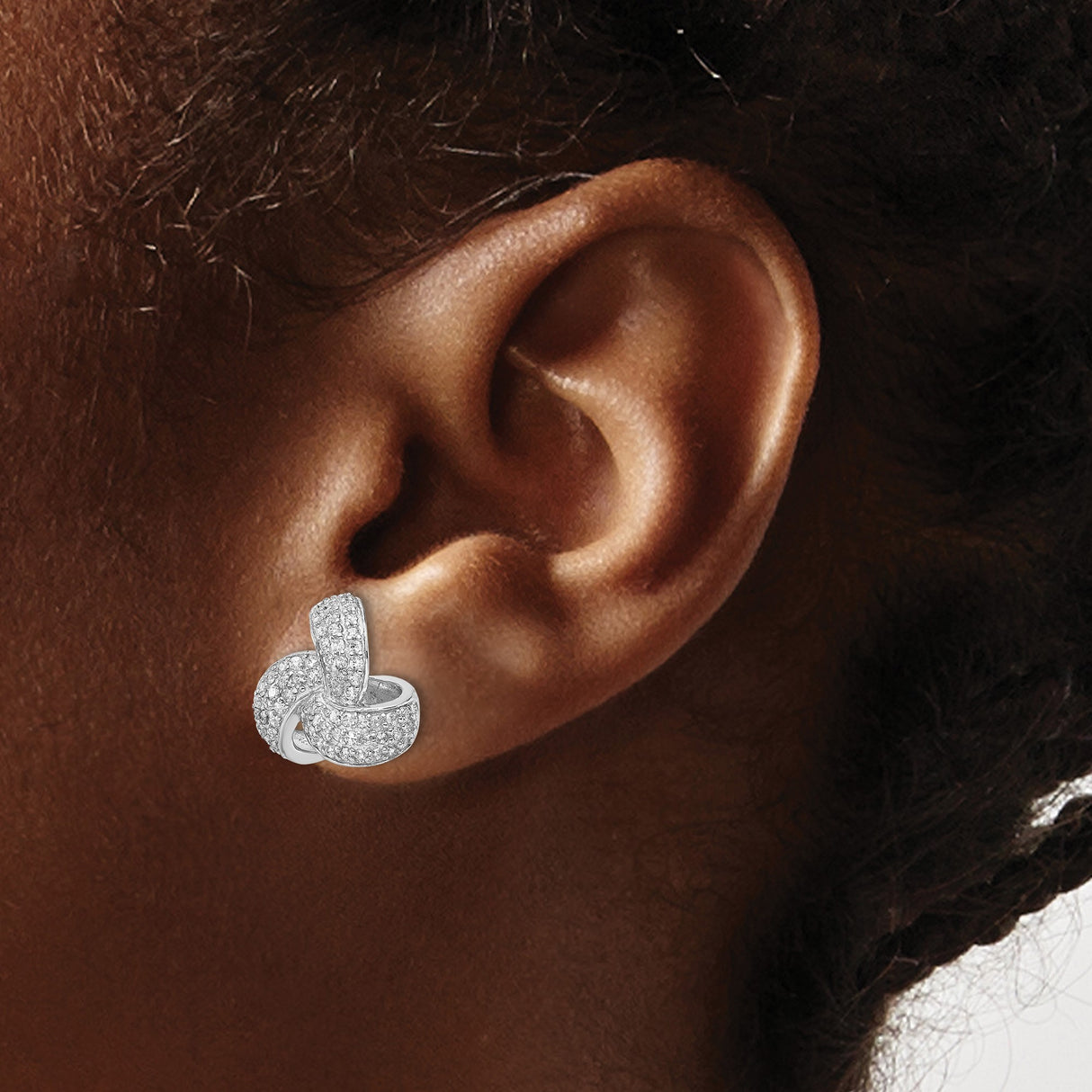 Sterling Silver Love Knot Stud Earrings with Cubic Zirconia, Symbol of Unity and Bond