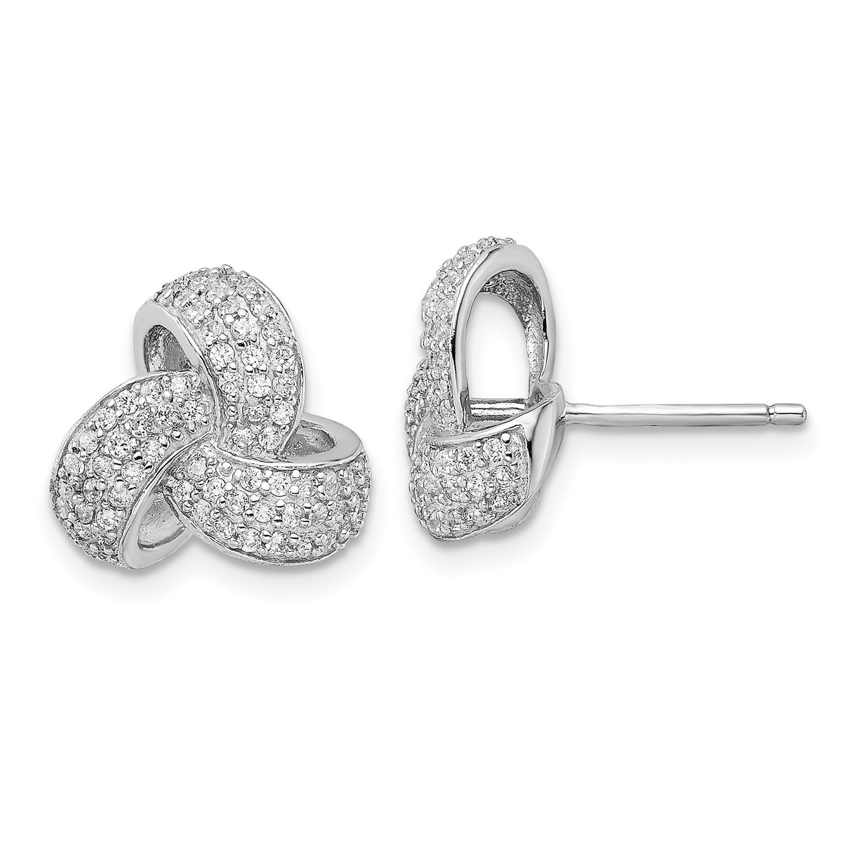 Sterling Silver Love Knot Stud Earrings with Cubic Zirconia, Symbol of Unity and Bond