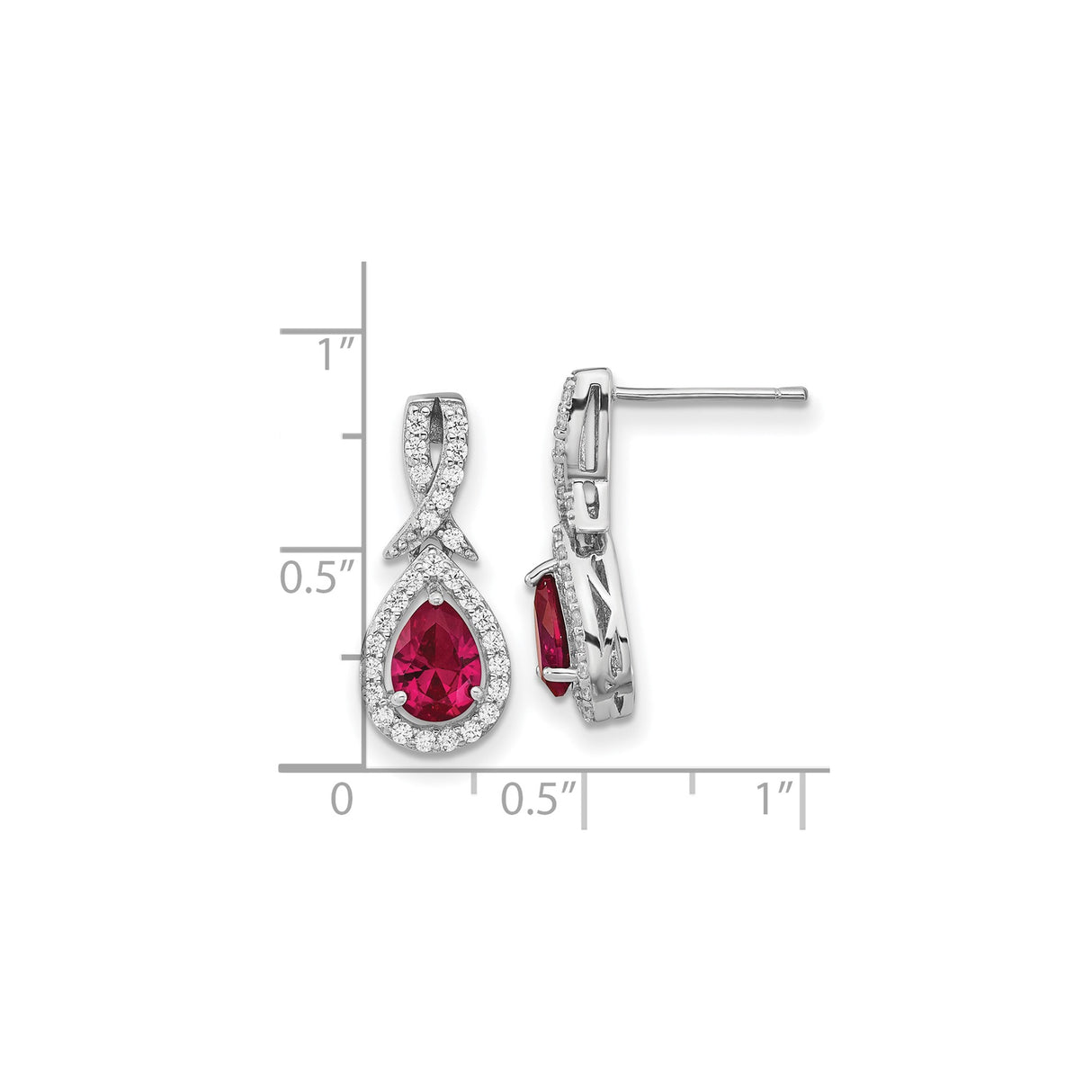 Sterling Silver Dangle Earrings with Lab-Created Ruby and Cubic Zirconia Ribbon Design