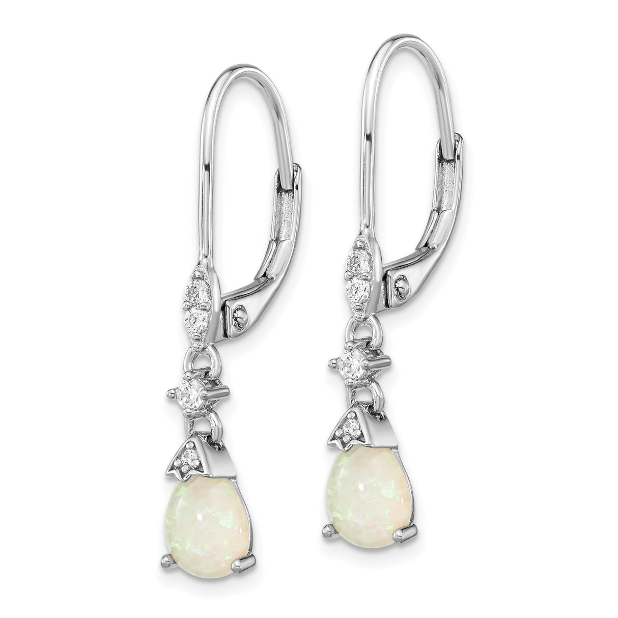 Sterling Silver Teardrop Earrings with Opal and Cubic Zirconia, Leverback Dangle Style for Women