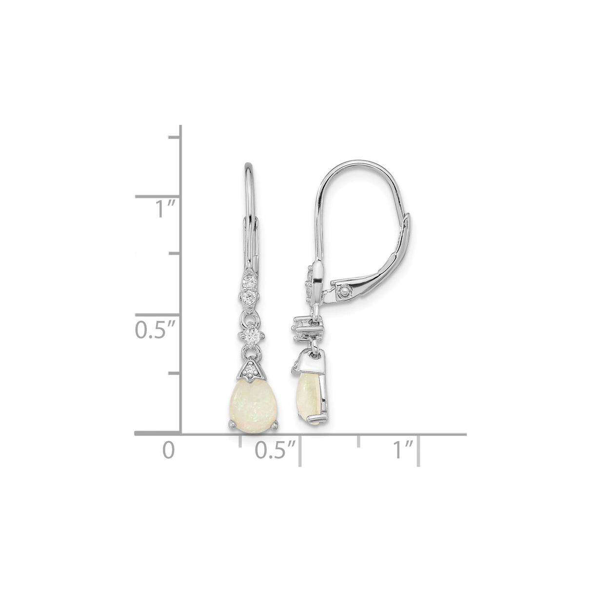 Sterling Silver Teardrop Earrings with Opal and Cubic Zirconia, Leverback Dangle Style for Women