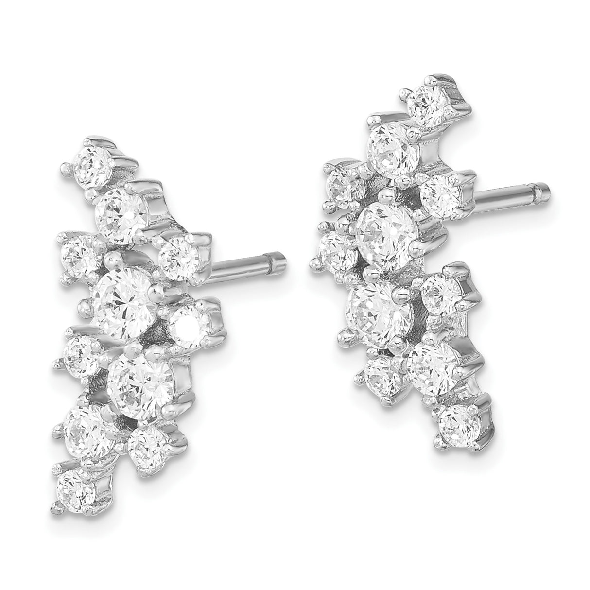 Sterling Silver Ear Climbers with Cubic Zirconia, Floral Cluster Stud Earrings for Women