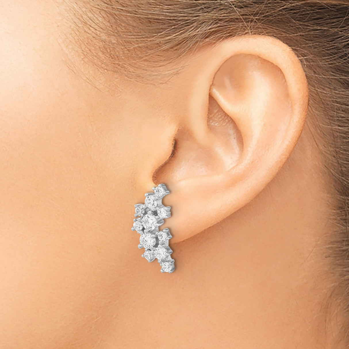 Sterling Silver Ear Climbers with Cubic Zirconia, Floral Cluster Stud Earrings for Women