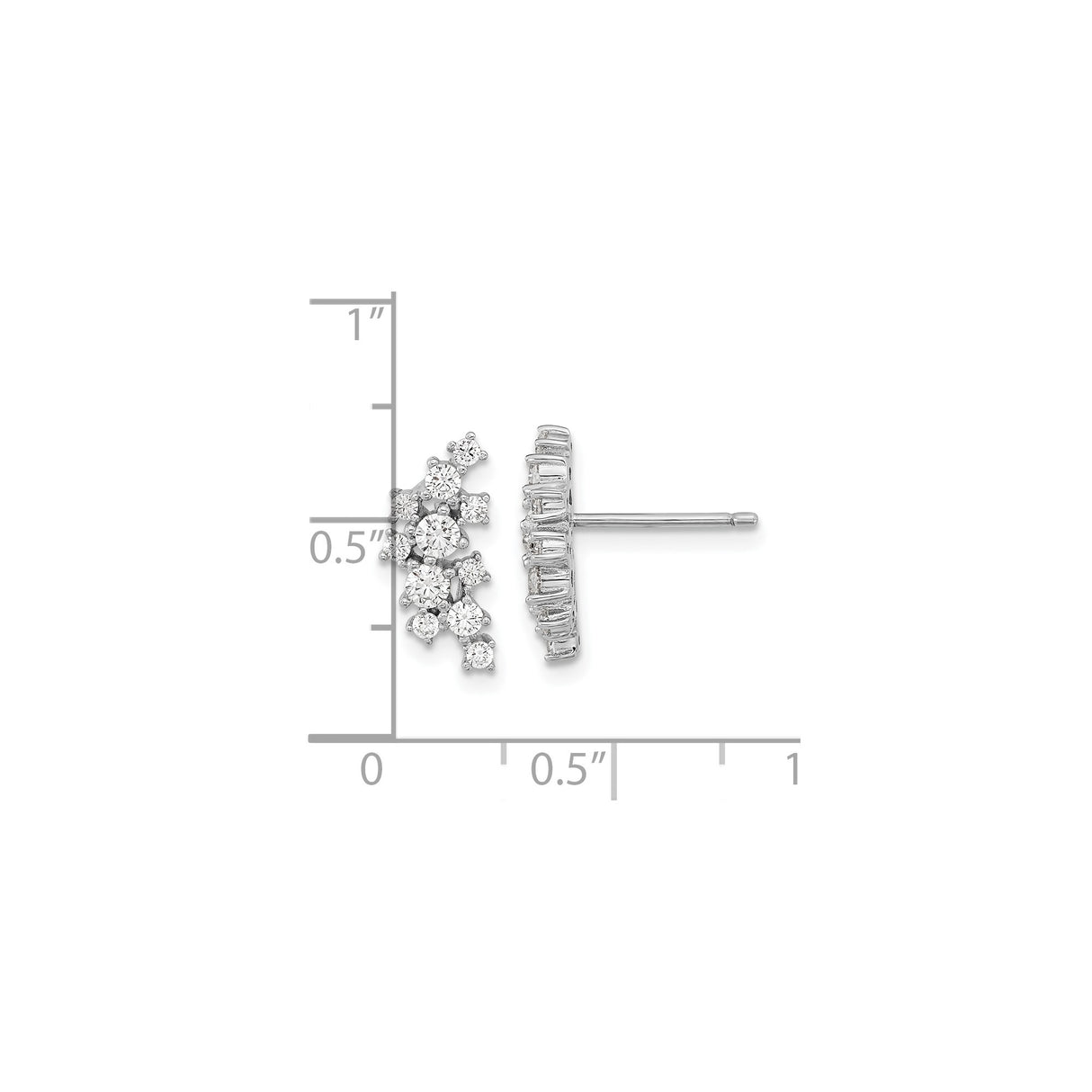 Sterling Silver Ear Climbers with Cubic Zirconia, Floral Cluster Stud Earrings for Women