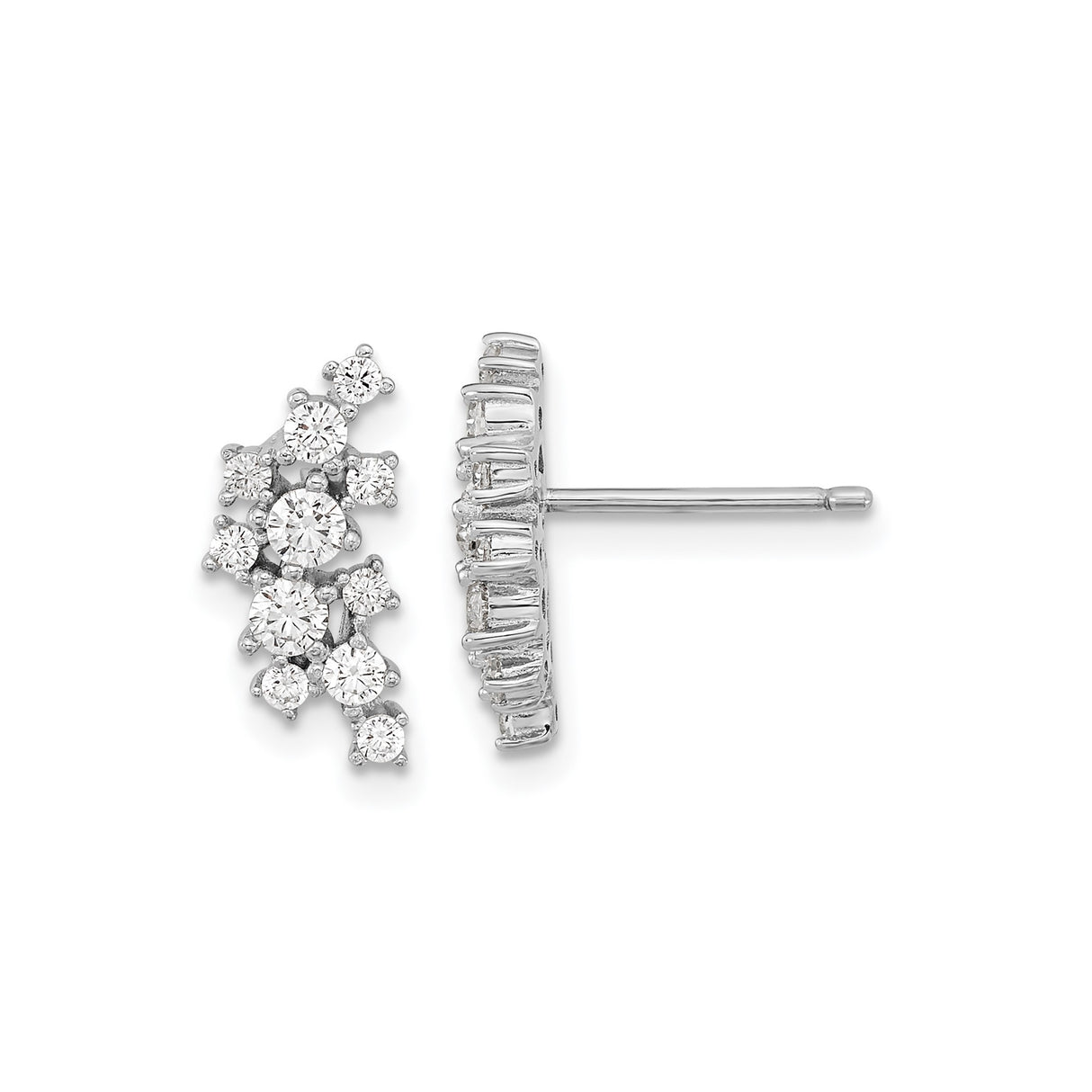 Sterling Silver Ear Climbers with Cubic Zirconia, Floral Cluster Stud Earrings for Women