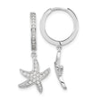 Sterling Silver Hoop Earrings with Cubic Zirconia Starfish Charms, Nautical Beach Style