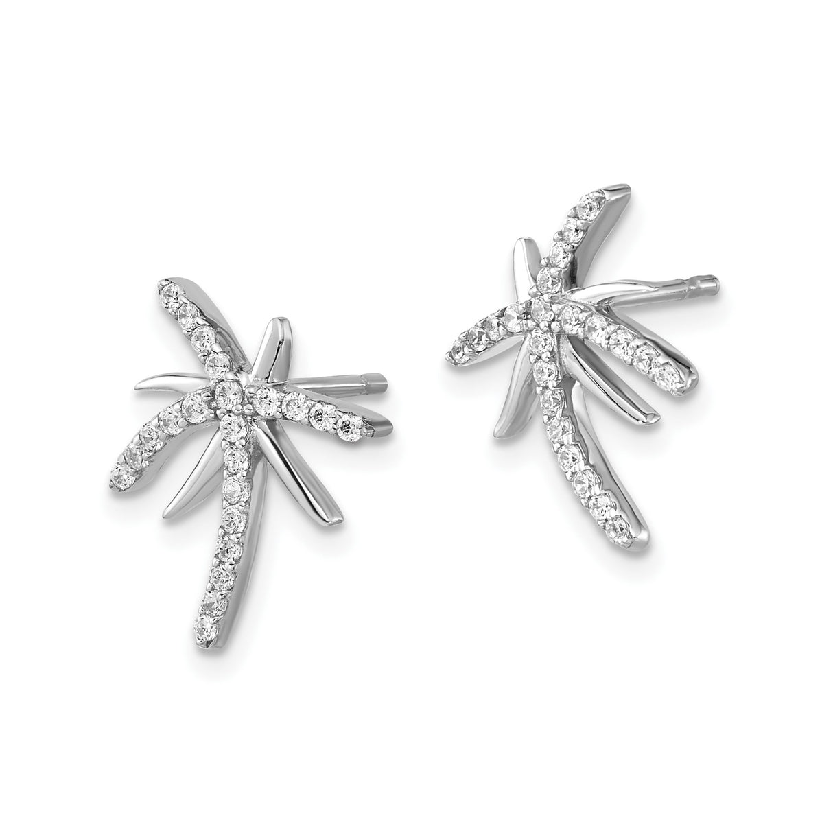 Sterling Silver Starfish Stud Earrings with Cubic Zirconia, Coastal Nautical Design
