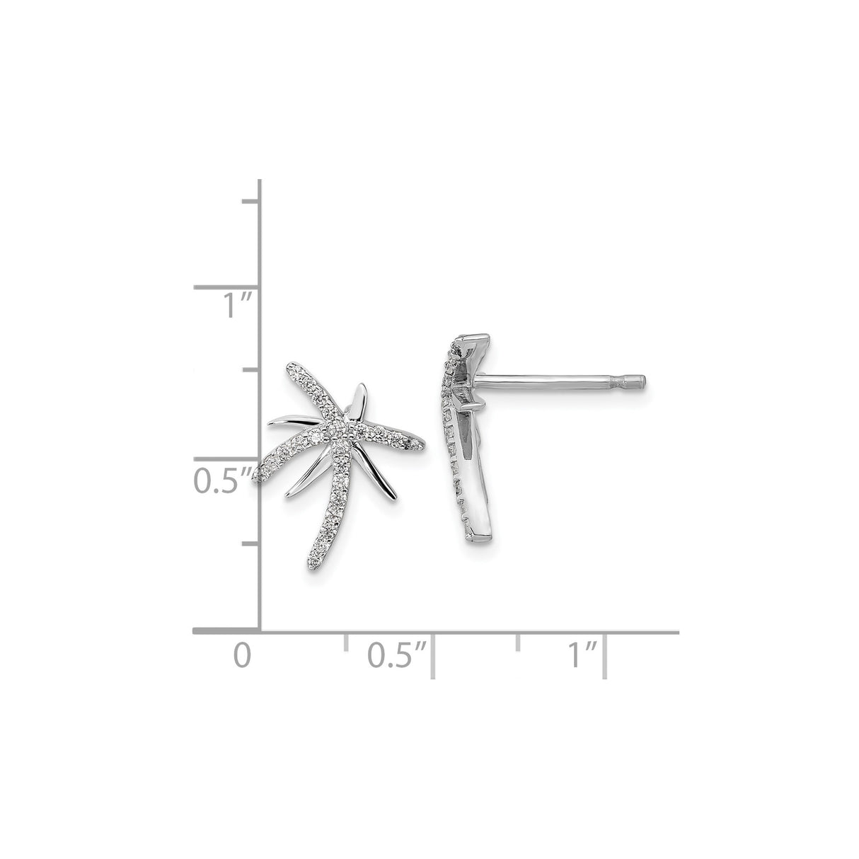 Sterling Silver Starfish Stud Earrings with Cubic Zirconia, Coastal Nautical Design
