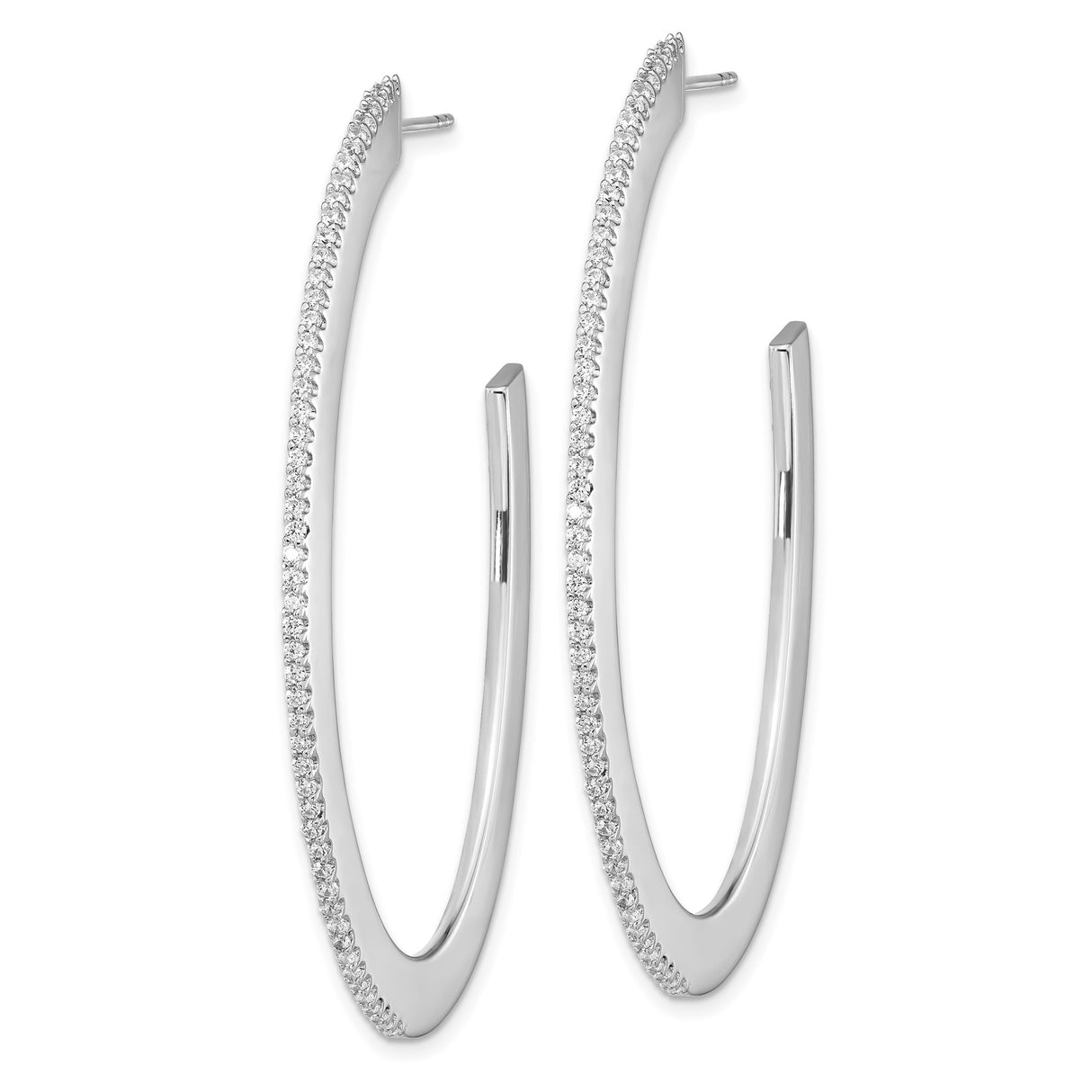 Sterling Silver Hoop Earrings with Cubic Zirconia, Flat Edge Modern Minimalist Design